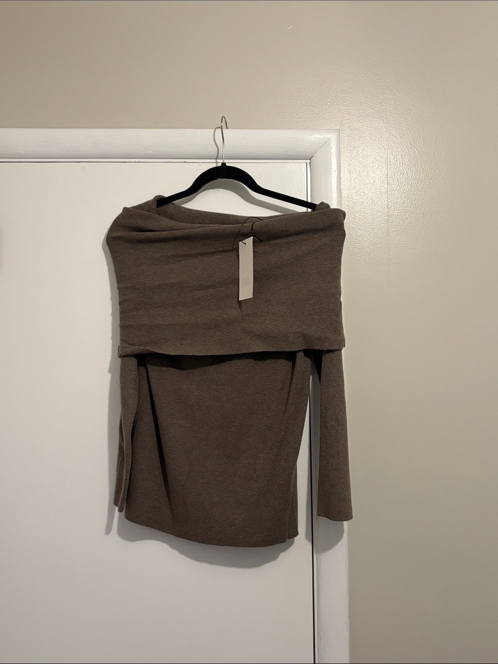 Zara Brown Off-Shoulder Long Sleeve Top